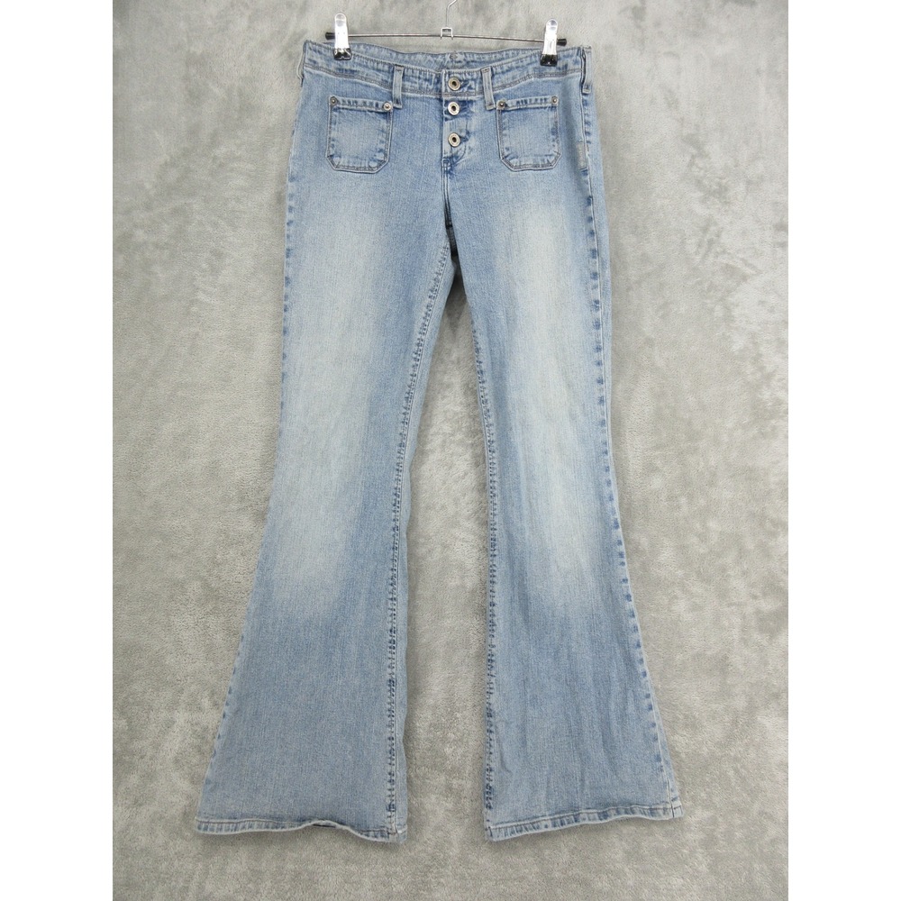 VTG Silver Jeans Women Size 30 Y2K Flare Button Fly Low Rise 90s Distressed Blue
